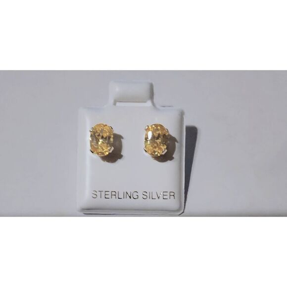 Sterling Jewelry - NEW~2Ct Oval Cut Lemon Citrine Gemstone Stud Earrings~.925 Sterling Silver